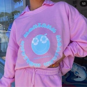 Frankies Bikinis montauk Pink cropped hoodie jogger pant set